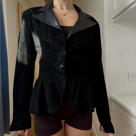 RARE JENNIFER TATANELLI CASINI FIRENZE SUEDE CORSET LEATHER JACKET BLACK - Picture 7 of 16